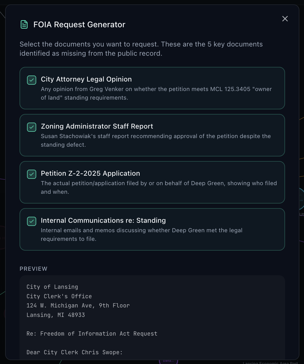 FOIA Request Generator interface