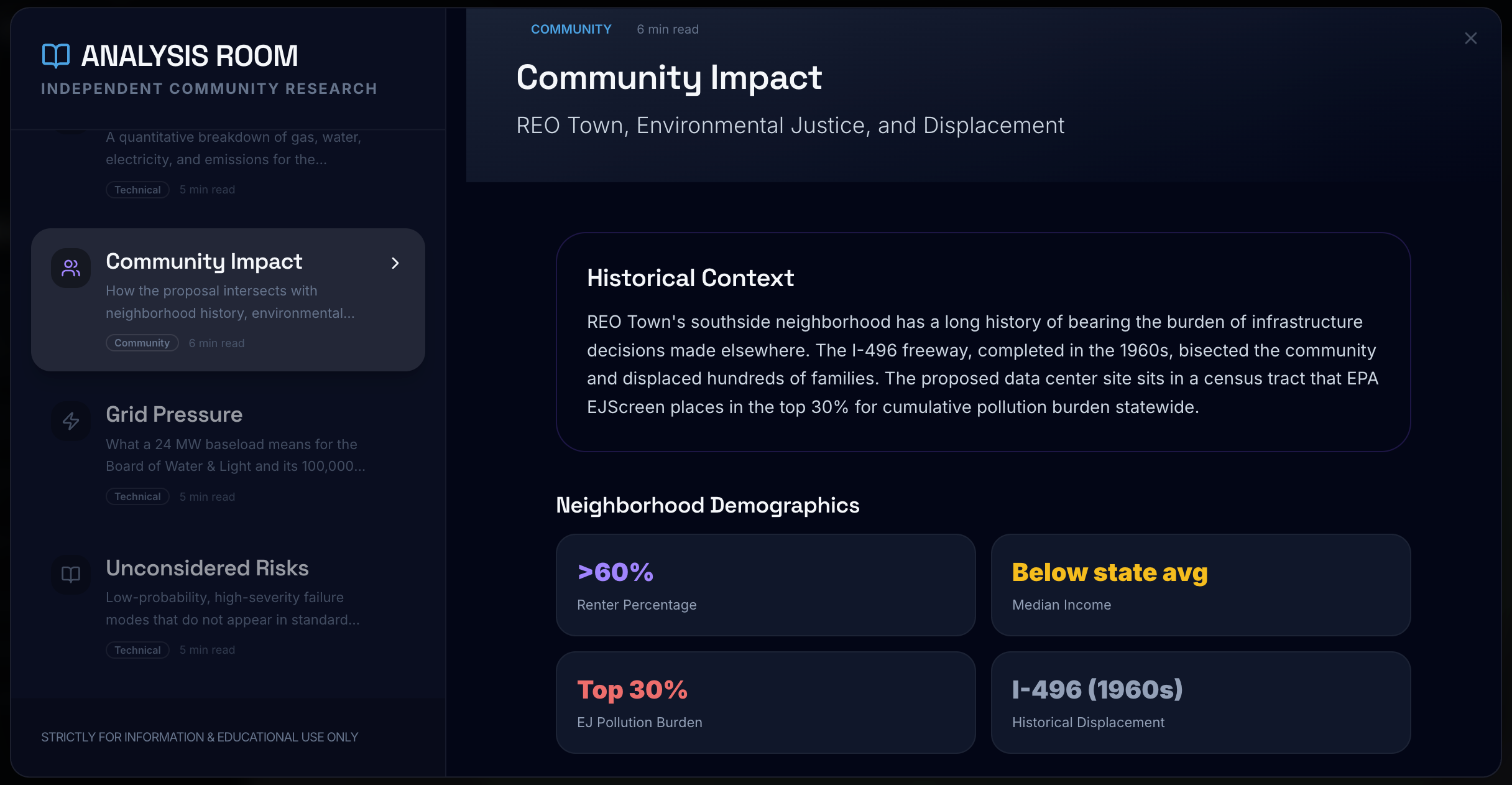 Community Impact Report on REO Town